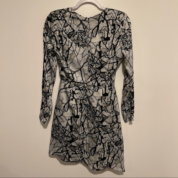 Topshop X Halpern marble design wrap dress 2 long sleeve v neck asymmetrical hem - Picture 5 of 6